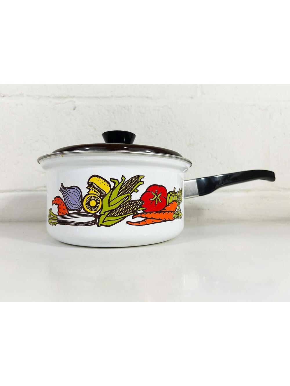 Vegetable Saucepan Pot Fingerhut 1975 Enamel Cookware Pan 1970s